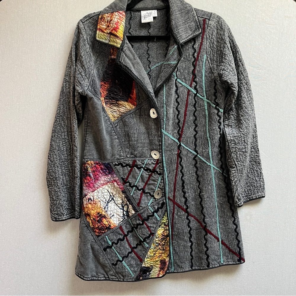Parsley & Sage Artistic Gray Patchwork Womens Coat Sz S